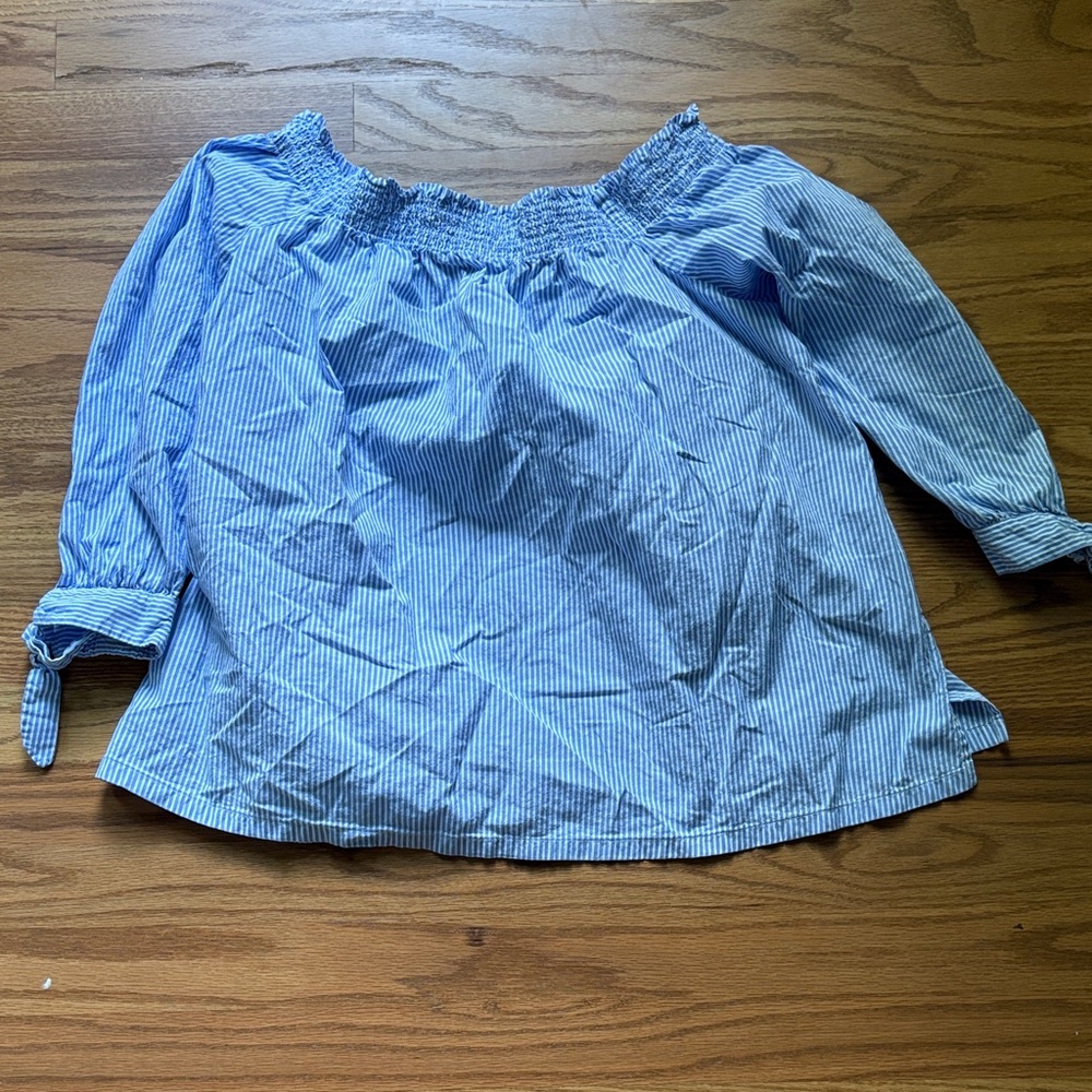 LOFT Blue Striped Off-Shoulder Blouse